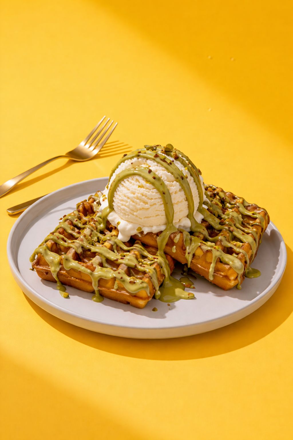 WAFFLE PISTACHIO AND ICE CREAM